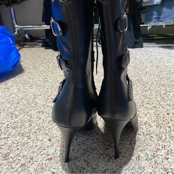 Pleasers Black Buckle Ankle Bootie Heels Womens Size 9 - Picture 5 of 6